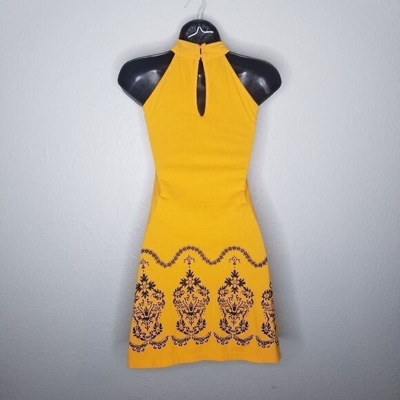 Sundance Yellow Halter Boho Thai Mod Mini Dress Sm - Picture 2 of 5